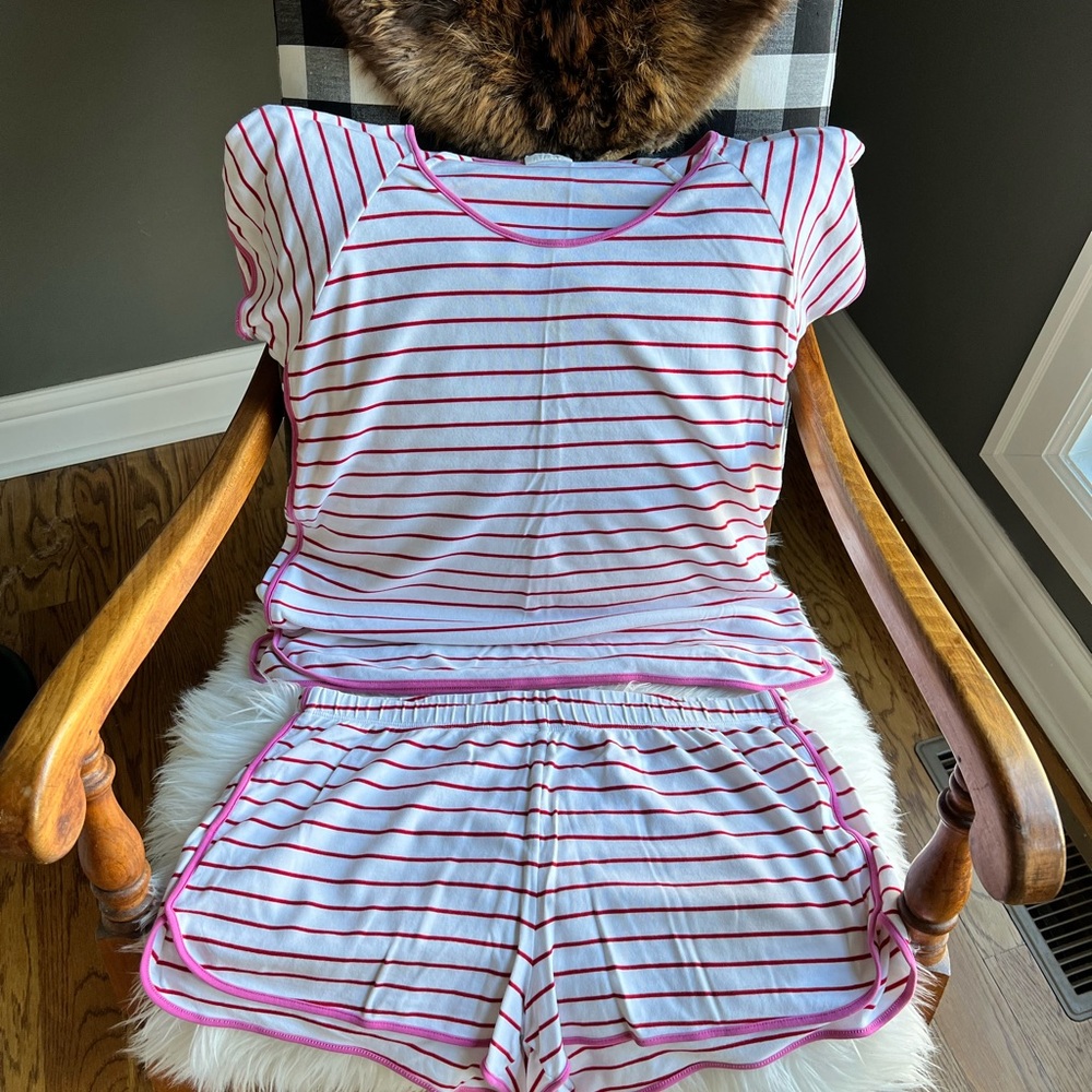LAKE Striped Pink and White Pajama Set